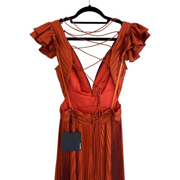 Ieena for Mac Duggal 26729 Satin Pleated Plunge Neck Lace Up Back Gown Size 2 - Picture 6 of 9